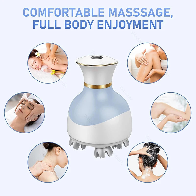 2025 Electric Cordless Head Scalp Massager With 4 Kneading Massage Heads Hair Growth Body Stress Relax Relaxtion Cat Pet Claw